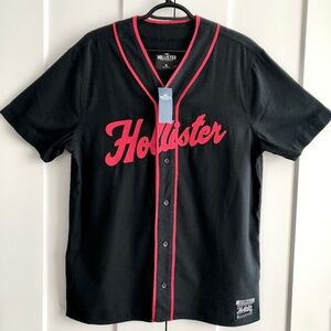 Hollister, Baseball Jersey, Black And Red, Button Down, Shirt, Size M, New